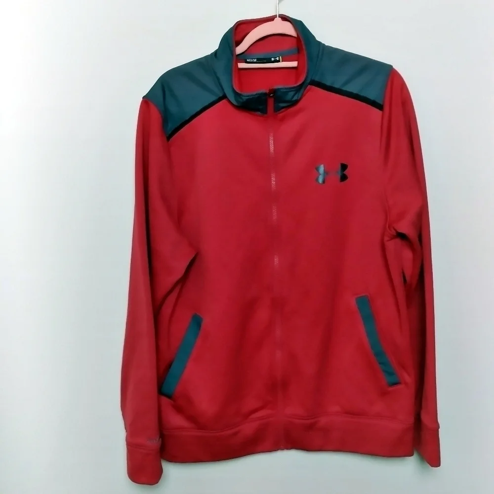 Under Armour Loose Fit Full Zip Red and Gray Fleece Jacket Size Medium